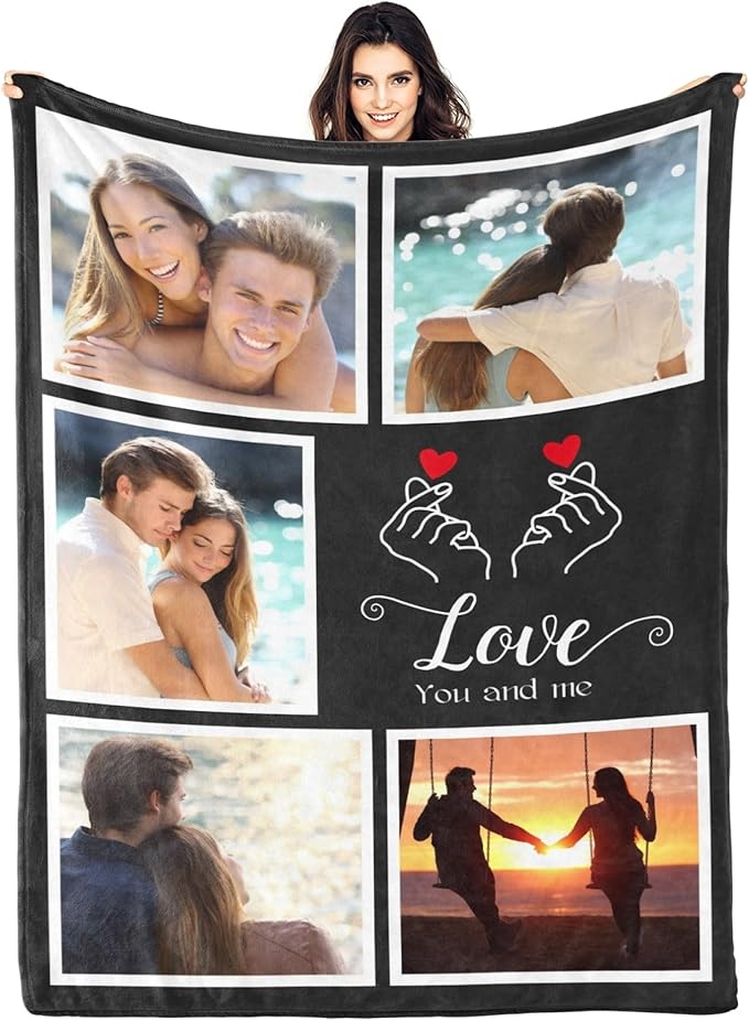 Gudina Custom Photo Blanket - Flannel/Polyester Blend, Throw Blanket, Personalized Photo Blanket, Black, 30X40 inch(70x100cm), Modern, Custom Pattern, Heavy Weight, Machine Washable, Winter, 1 Count