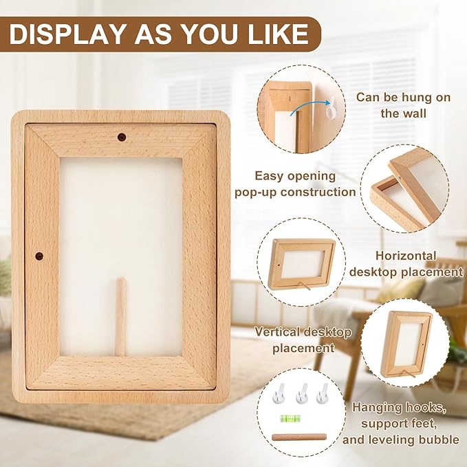 TEYCLZORE 5x7 Natural Wood Picture Frame, Handmade Beech Wood Photo Frame, Display 3.5x5 Picture with Mat or 5x7 Without Mat, Tabletop Display and Wall Hanging
