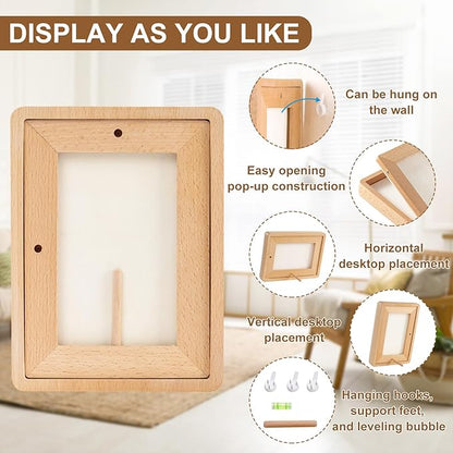 TEYCLZORE 5x7 Natural Wood Picture Frame, Handmade Beech Wood Photo Frame, Display 3.5x5 Picture with Mat or 5x7 Without Mat, Tabletop Display and Wall Hanging