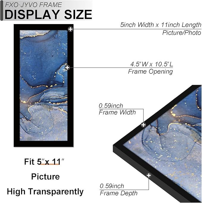 5x11 Picture Frame, Black Frame for 5 x 11 Inch Picture Poster Photo, Light Weight and High Transparent 5 by 11 Frame for Wall - 1 Pack/Black/5"x11"