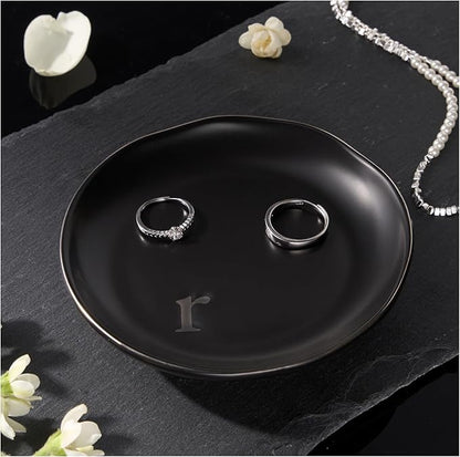 Lolalet Handmade Ceramic Ring Dish Jewelry Tray Plate with Initial, Small Monogram Gift for Her Women Girls Mother, Hostess, Engagement, Bridal Shower, Maid of Honor, Bridesmaid, Birthday, Christmas