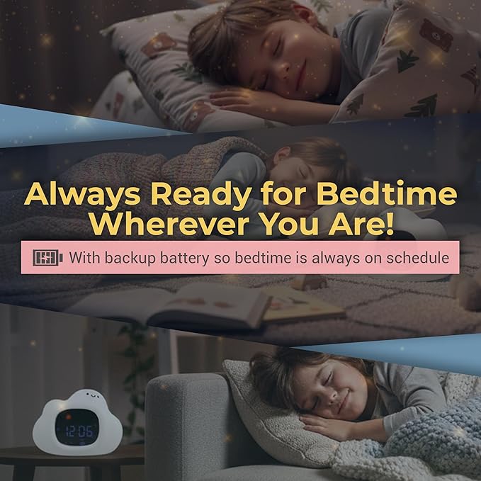 App-Controlled Kids Sleep Trainer – Color-Changing Night Light Alarm Clock with Sounds, OK-to-Wake Toddler Clock, USB-C Corded with Backup Battery, Gift for Boys & Girls - Cloud Alarm Clock for Kids
