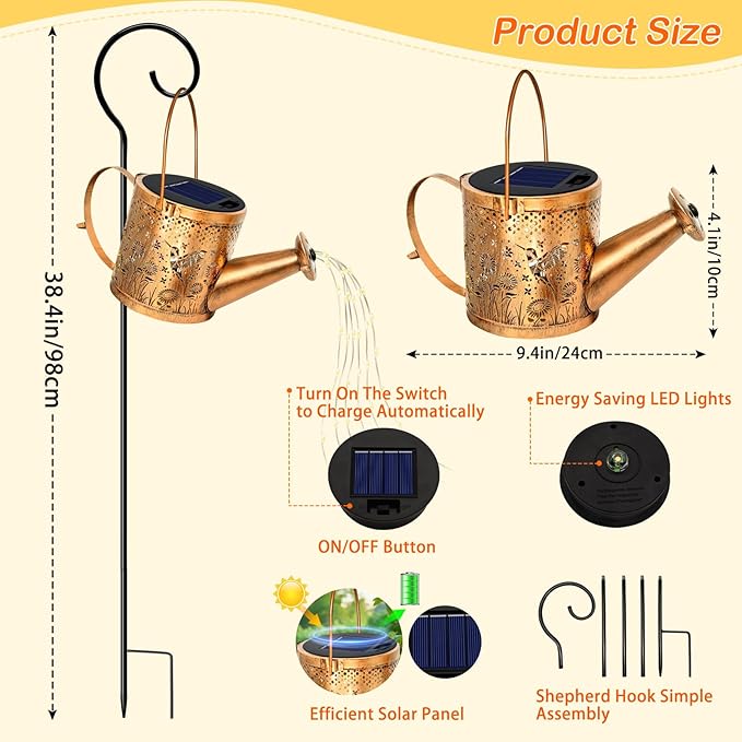 Solar Watering Can Lights, Hummingbird Decorative Hanging Lantern Solar Lights Outdoor Waterproof, Gifts for Mom Women Grandma Birthday, Retro Metal Garden Decor for Outside Yard Patio Lawn Porch
