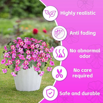 Artificial Fake Flowers for Outdoor Plants Decoration,2 Pcs Faux Petunias Flowers Plants UV Resistant Silk for Porch Yard Garden Home Indoor Decor(Purple Red)