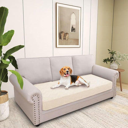hyha Individual Couch Cushion Covers, Stretch Magic Sofa Seat Cushion Covers Washable, Dog Couch Sofa Slipcover for Pets, Kid with Elastic Bottom(Large, Beige)