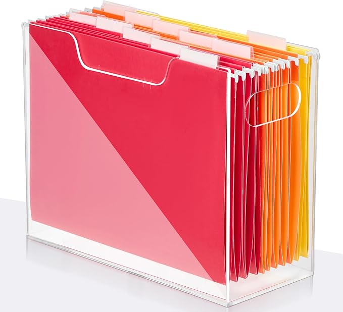Jumyee Acrylic File Folder Organizer，Clear Hanging File Organizer Box for Letter Size/A4, Portable Desktop File Storage box for Desk Home Office School -1 Pack
