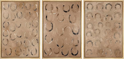 MUDECOR Framed Wall Art Print Set Western Decor Horseshoes Pattern Rustic Neutral Illustrations Modern Art Boho Decorative Colorful Chic for Living Room, Bedroom, Office - 24"x36"x3 NATURAL