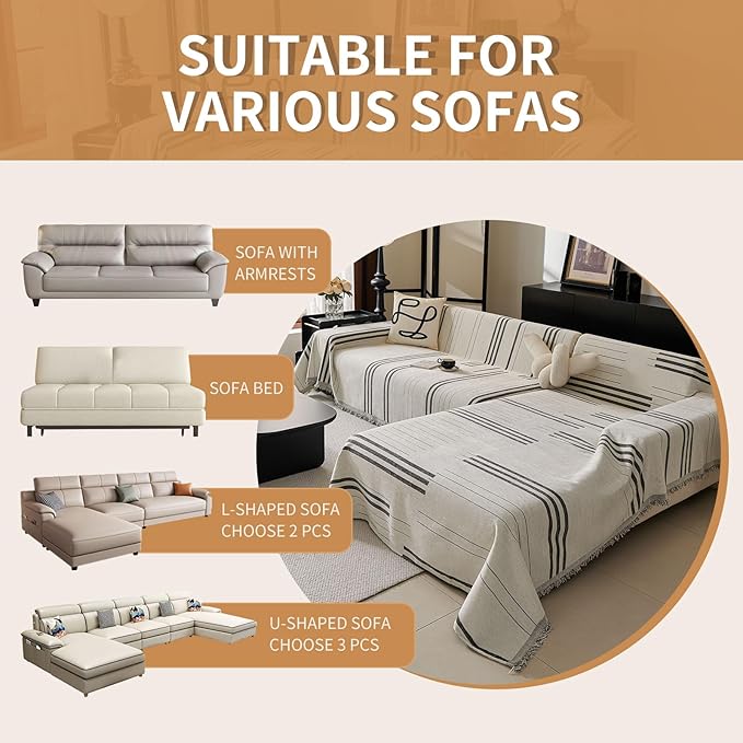 Boho Non Slip Covers Sofa Covers for 3 Cushion Chenille Dog Pet Couch Protector Washable L Shaped Sofa Cover ﻿ (Dark Grey, 91"*150")