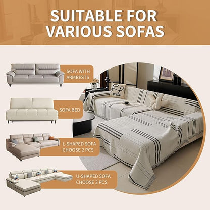 Boho Non Slip Covers Sofa Covers for 3 Cushion Chenille Dog Pet Couch Protector Washable Anti-Slip Sectional Couch Cover Tassels L Shaped Sofa Cover