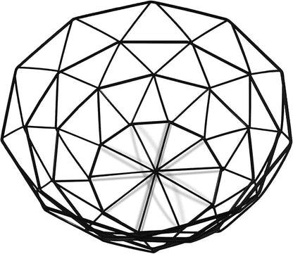 IBWell Geometric Metal Wire Fruit Bowl, Iron Arts Fruit Storage Baskets (Black, Large)