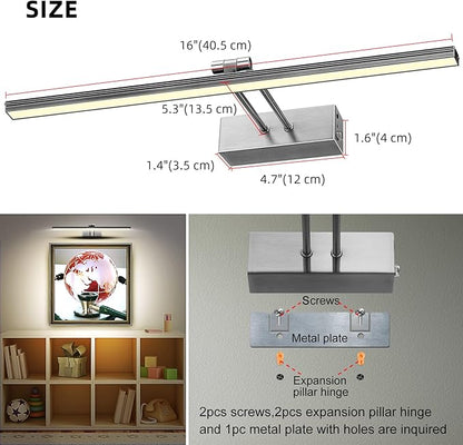 FUNCHDAY Picture Light,Battery Art Lights for Wall,Wireless Remote Painting Light with Timer and Dimmable,16”Metal Display Lighting for Artwork,Portrait,Gallery (Brushed Black)