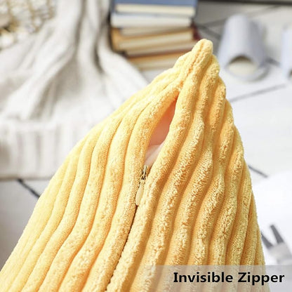 Home Brilliant Striped Corduroy Pillow Cover 24x24 Plush Texture Velvet Euro Throw Pillow Sham Covers for Chair Yellow Pillow Covers for Fall Winter Decoration, 24 x 24 inch, Sunflower Yellow