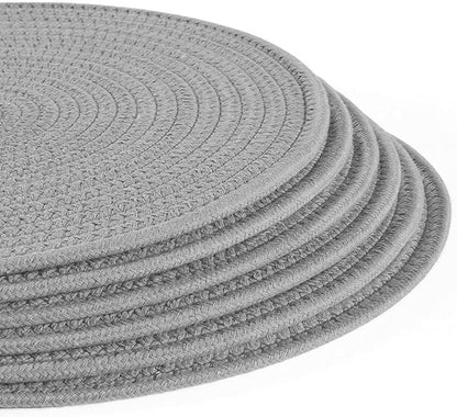 4 Pack Oval Woven Cotton Rope Placemats - Grey Braided Plate Chargers 12 * 16 Inch Farmhouse Boho Vintage Heat Resistant Outdoor Tablemats for Patio, Wedding Party