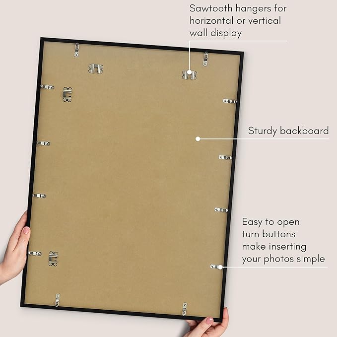 Americanflat 24x32 Poster Frame with Polished Plexiglass - Use as 20x28 Frame with Mat or Display 24x32 Photo Without Mat - Streamline Collection - Thin Border Picture Frames for Wall - Black