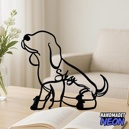 Personalized Beagle Dog Sitting Minimalist Sculpture, Custom Dogs Name Metal Desk Decor, Aesthetic Table Sign Gifts for Officer, Friends, Animal Lover, Kids, Mom, Dad
