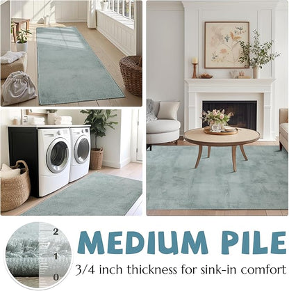 jinchan Solid Plush Area Rug 3x5 Performance Shaggy Washable Rug Indoor Soft Modern Faux Wool Cozy Non Slip Carpet for Living Room Kids Room Bedroom Dining Room Nursery Slate Blue