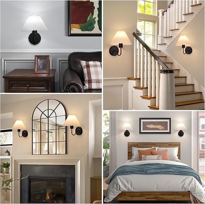 Rechargeable Battery Operated Wall Sconce Sets of 2, 15 Colors Wireless gooseneck Black Wall Lights Fixture with Dimmable Bulbs and Remote, Not Hardwired Wall Mounted Lamps for Bedroom Living Room