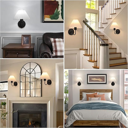 Rechargeable Battery Operated Wall Sconce Sets of 2, 15 Colors Wireless gooseneck Black Wall Lights Fixture with Dimmable Bulbs and Remote, Not Hardwired Wall Mounted Lamps for Bedroom Living Room