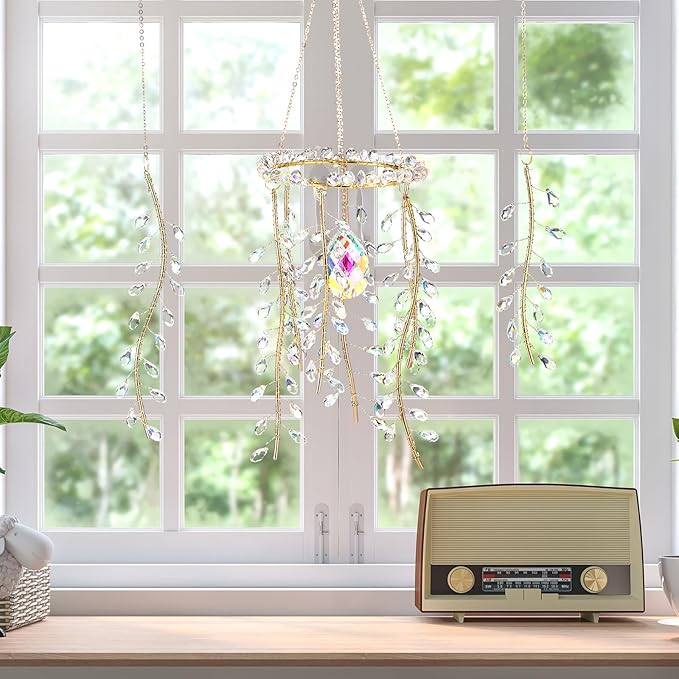 Suncalla 3 Pcs Crystal Suncatchers for Window Hanging Wind Chime Sun Catchers with Crystals Making Rainbow Indoor Outdoor Garden Decor