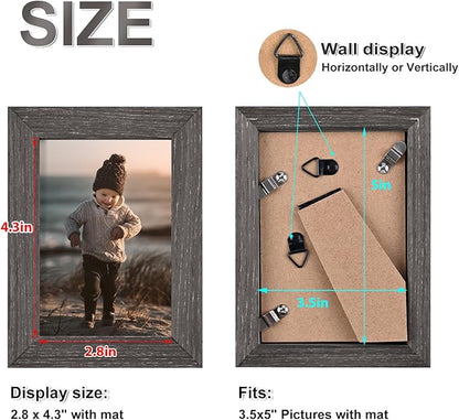 KINLINK 3.5x5 Picture Frame Ash Black, Solid Wood Frames with Plexiglass for Table Top and Wall Mounting, Photo Frames for Horizontal or Vertical Display, 4 Pack