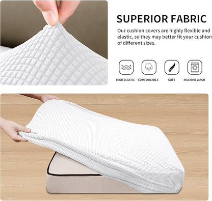 Easy-Going Stretch Individual Loveseat Couch Cushion Cover Sofa Cushion Furniture Protector Sofa slipcover Soft Flexibility with Elastic Bottom (2-Piece Loveseat Cushion Cover, Snow White)