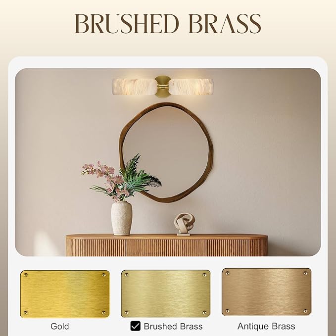 20in Alabaster Wall Sconces Set of Two, Modern Spanish Natural Marble Bathroom Vanity Sconces, Brass Alabaster Sconce Wall Lighting, Gold Wall Light Fixtures Decor for Bedroom Living Room Staircases