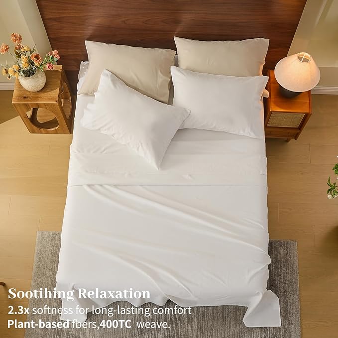 MEISHANG 100% French Pure Linen Sheets California King Size - Extra Deep Pocket Sheet Set, Soft Durable Flax Linen, Anti-Tear Breathable & Oeko-Tex Certified 18-24 Deep Pocket,All Season(White)
