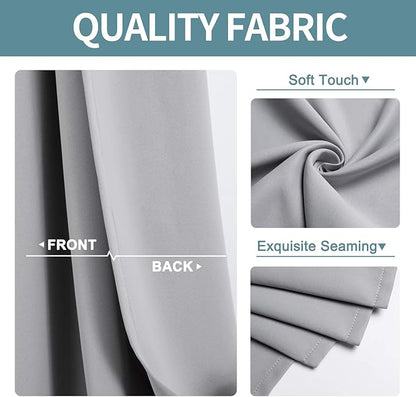 ChrisDowa Blackout Curtains 48 inches Long for Bedroom - 2 Panels Set Grommet Thermal Insulated Room Darkening Curtains for Living Room (Light Grey, 42 x 48 Inch)