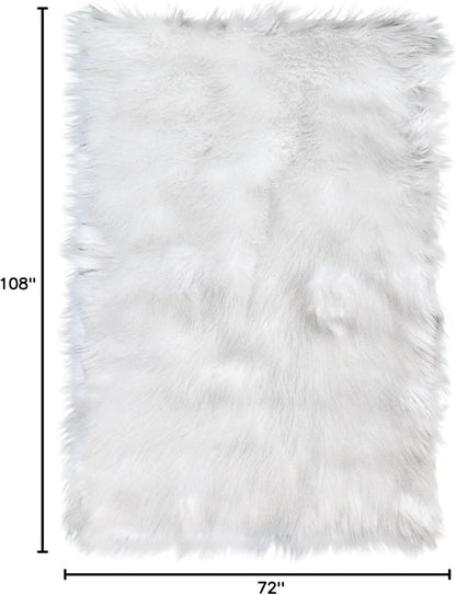 Super Area Rugs White Faux Sheepskin Rug, Large 6 x 9 Feet Living Room Rug, Soft Carpet for Bedroom, Machine Washable Floor Covering