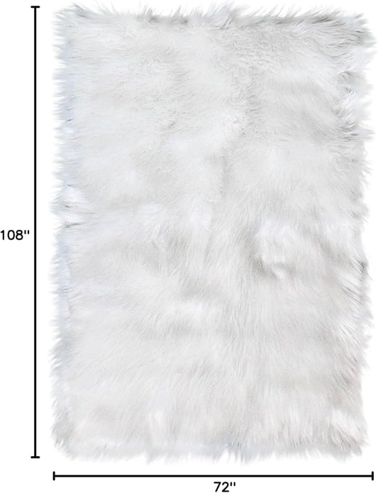 Super Area Rugs White Faux Sheepskin Rug, Large 6 x 9 Feet Living Room Rug, Soft Carpet for Bedroom, Machine Washable Floor Covering