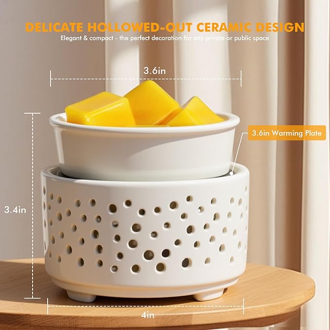 EQUSUPRO Ceramic Wax Melts Warmer–Electric Candle Wax Warmer for Scented Wax PTC Heating 5-in-1 Night Light Electric Wax Burner Fragrance Wax Melter for Home Office Decor & Gift (Hollow-Out)