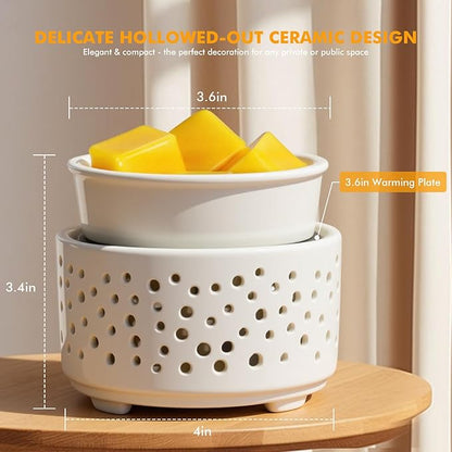 EQUSUPRO Ceramic Wax Melts Warmer–Electric Candle Wax Warmer for Scented Wax PTC Heating 5-in-1 Night Light Electric Wax Burner Fragrance Wax Melter for Home Office Decor & Gift (Hollow-Out)