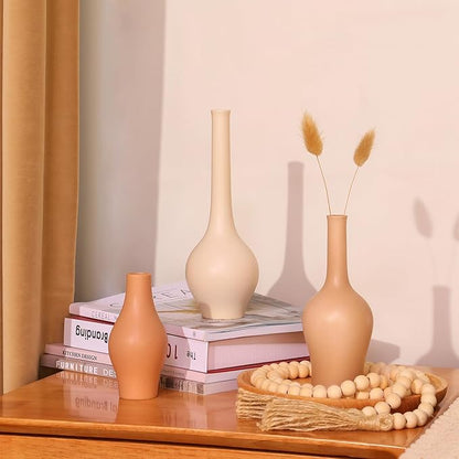 ZENS Ceramic Bud Vase Set of 3, Small Matte Grainy Bud Flower Vases for Bohoshelf Decor, Mini Rustic Boho Vase for Dried Flowers, Room Décor Centerpiece