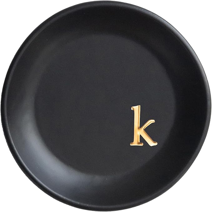 COLLECTIVE HOME - Ceramic Jewelry Tray, Decorative Trinket Dish for Rings Earrings Necklaces Bracelet Watch Keys, Birthday Mother's Day Christmas Gift for Women, 4.75", Black Surface (k)