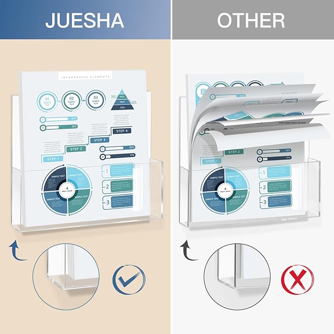 2 Pack Clear Acrylic File Holder Wall Mount Self Adhesive, Legal Size Hanging Paper Organizer, Wall Pocket File Holder Storage for Letter Folder Brochure Magazine Bookshelf Literature Display
