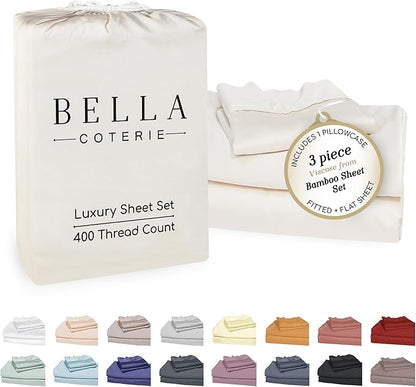 Bella Coterie Luxury Bamboo Viscose Twin XL Size Sheet Set | 100% Organically Grown | Ultra Soft | Cooling for Hot Sleepers | 18" Deep Pocket [Ivory]
