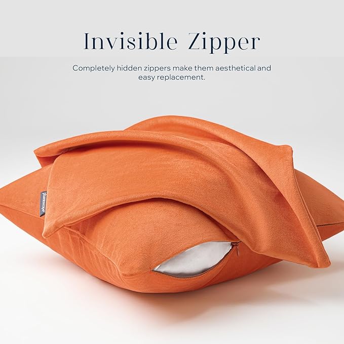 Phantoscope Pack of 2 Velvet Decorative Throw Decorative Pillow Cover Soft Solid Square Cushion Case for Couch Burnt Orange 20 x 20 inches 50 x 50 cm