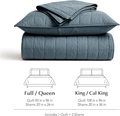 EVERGRACEHOME 100% Cotton Box Stitch Quilt Bedding Set Queen Size 3 Pieces, Garment-Washed Lightweight Soft Cozy Coverlet, Quilted Bedspread Sets with 2 Shams for All Season, Midnight Blue