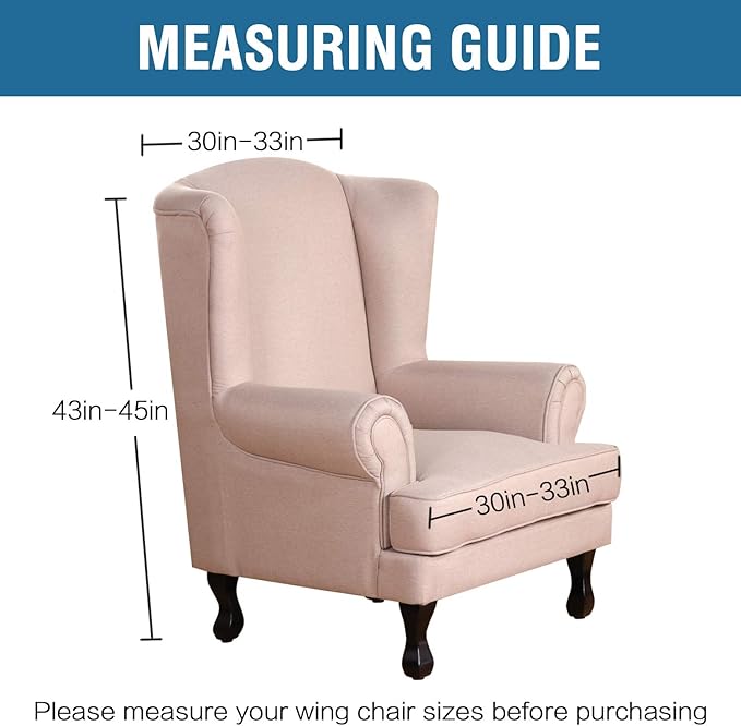 H.VERSAILTEX Wing Chair Slipcover Chair Covers for Wingback Chairs Wingback Chair Covers Slipcovers 1 Piece Stretch Sofa Cover Furniture Protector Spandex Jacquard Checked Pattern, Grey