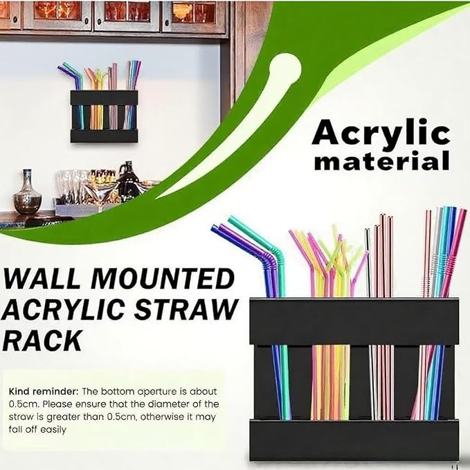 Straw Holder For Cabinet With Double Sided Adhesive Tape Reusable Cabinet,Straw Organizer For Cabinet, Fridge And Kitchen Counter(Black)