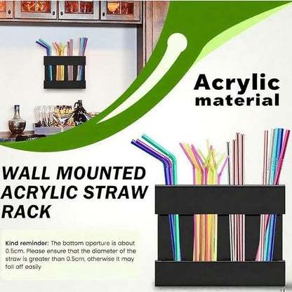 Straw Holder For Cabinet With Double Sided Adhesive Tape Reusable Cabinet,Straw Organizer For Cabinet, Fridge And Kitchen Counter(Black)