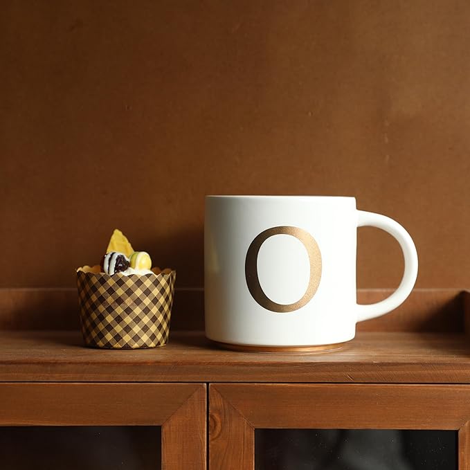 COLLECTIVE HOME - Monogram Ceramic Mugs, 15 oz Golden Initial Coffee Cups, Elegant Alphabet Tea Mugs, Elegant Personalized Mug with Gift Box, Unique Mug with Double Side Capital Letter (O)
