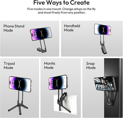 ULANZI Magnetic Phone Tripod for iPhone, MA38 Portable Phone Holder Mini Tripod for Magsafe with Double-Sided 1/4'' Screw Arca Uka Port Foldable Hook for iPhone 17/16/15/14/13/12, Travel Vlog Black