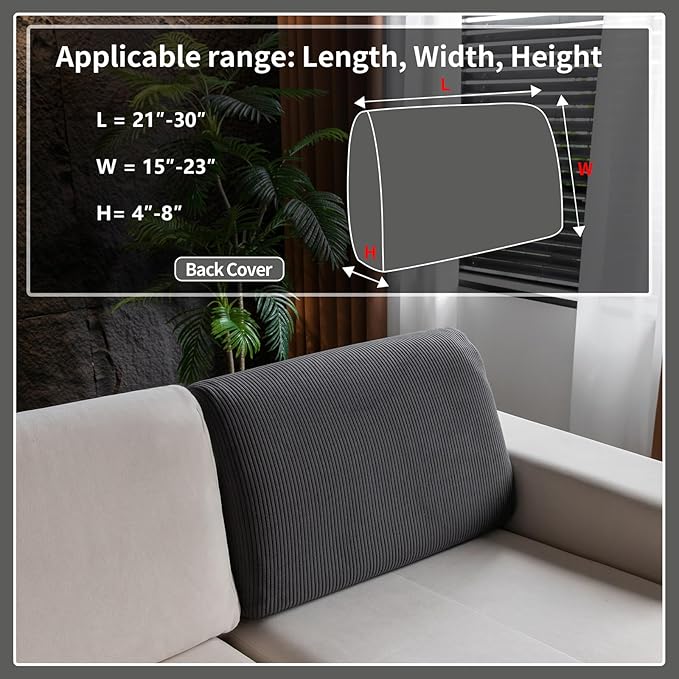 Sectional Couch Covers, Wear Resistant Stretch Sofa Covers Washable Soft Couch Cushion Covers Anti Slip Furniture Protector Sofa Slipcovers for Pets (1 Piece Back Couch Cover, Dark Gray)