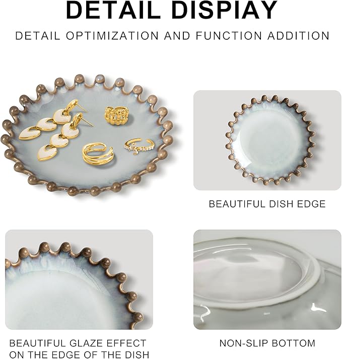 Ceramic Jewelry Dish, Decorative Tray for Rings Earrings Necklaces Bracelet Watch Keys, 4.50" Trinket Tray as Gifts for Women (Reactive Beads)
