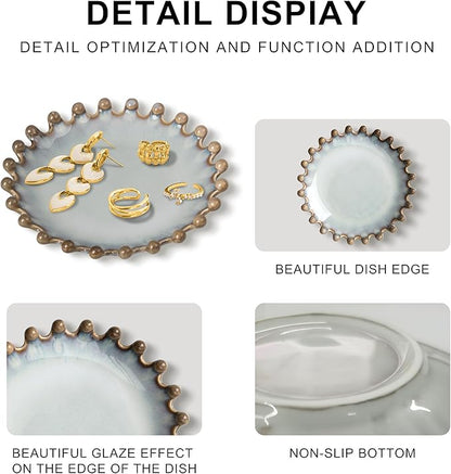 Ceramic Jewelry Dish, Decorative Tray for Rings Earrings Necklaces Bracelet Watch Keys, 4.50" Trinket Tray as Gifts for Women (Reactive Beads)