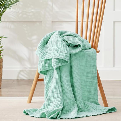 100% Cotton Muslin Blanket Twin 66" x 90", Breathable and Lightweight Cotton Twin Blankets for Couch, Soft Cooling Summer Gauze Blanket for Adults All Season, Mint