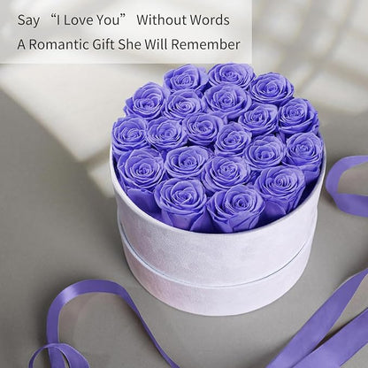 Gifts for Women Preserved Roses Flower Box, Luxury Velvet Box with 20 Roses, Preserved Flowers, Romantic Gift for Her, Wife, Girlfriend, Birthday Anniversary Christmas (Light Purple)