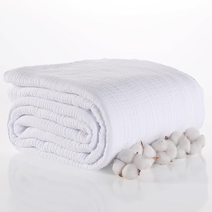 Muslin Blanket - Pure 100% Turkish Cotton Airy Soft Light Versatile Gauze Throw Blanket for Bed, Couch, Sofa (White, Twin XL Size (71" x 95" inch))