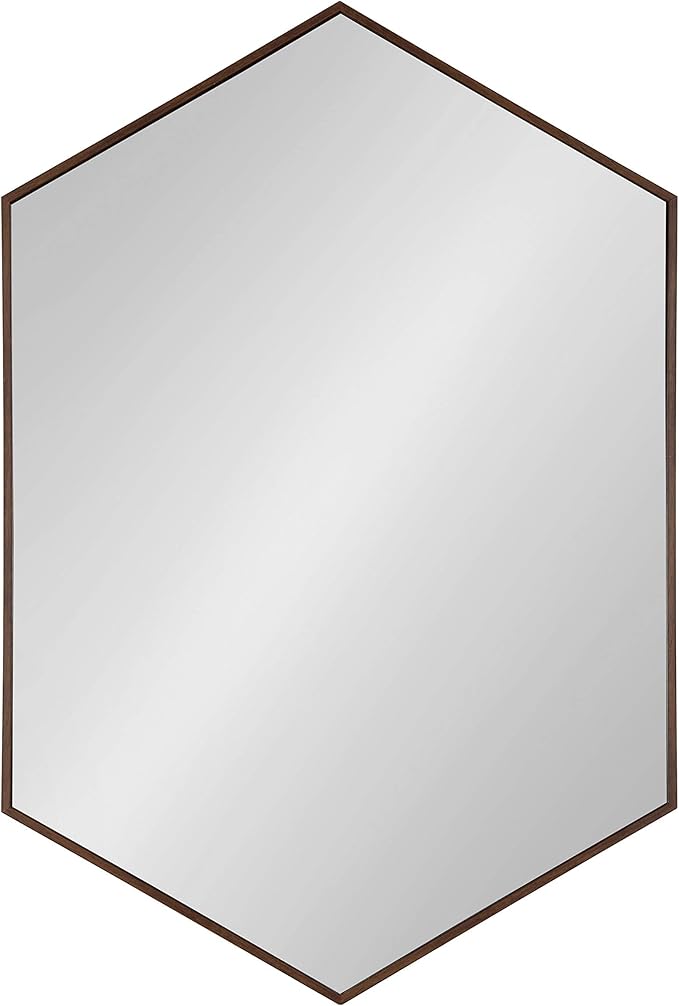 Kate and Laurel Rhodes Hexagon Wall Mirror, 24.75 x 36.75-Inches, Walnut Brown
